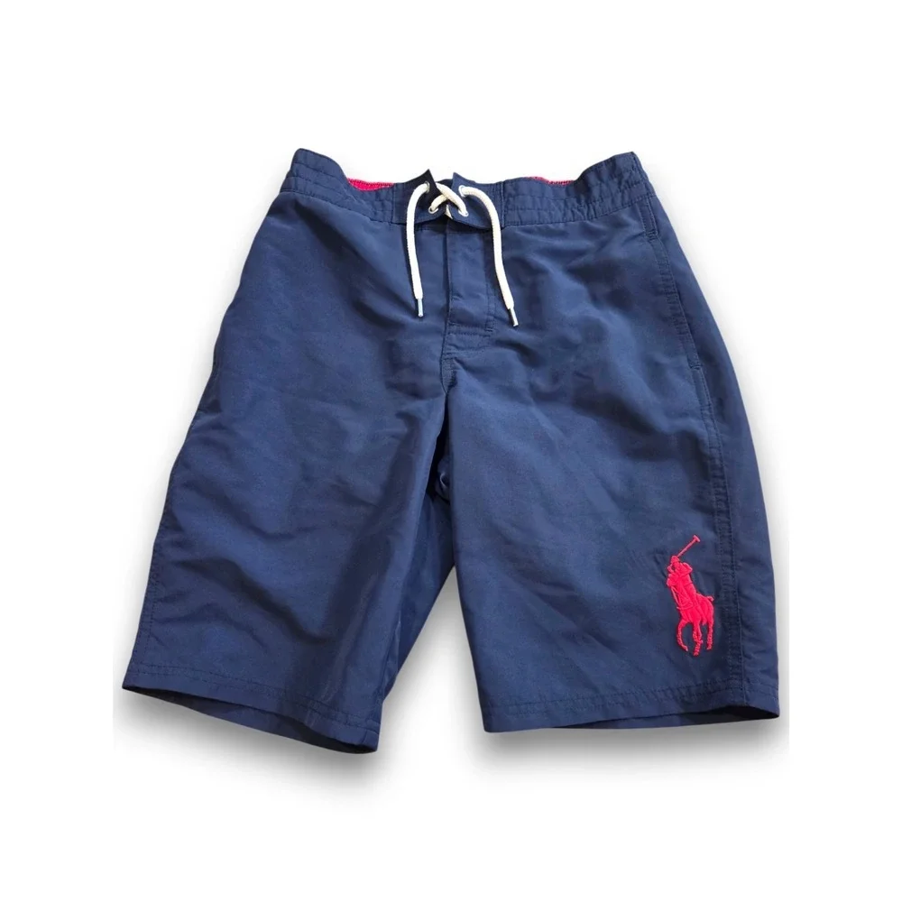Polo Ralph Lauren Boys Navy Blue Embroidered Big Pony Swim Trunks Medium 10-12